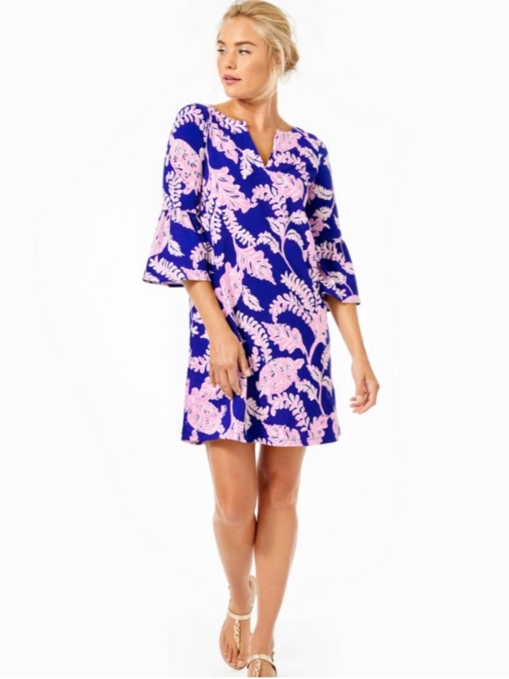 Lilly Pulitzer Tosha cotton dress galaxy blue what the shell sz lg